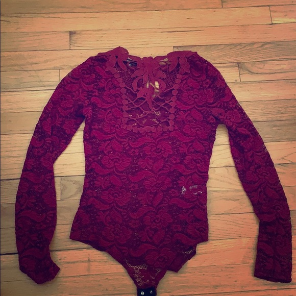 Love Culture Tops - A Love Culture maroon lace body suit.